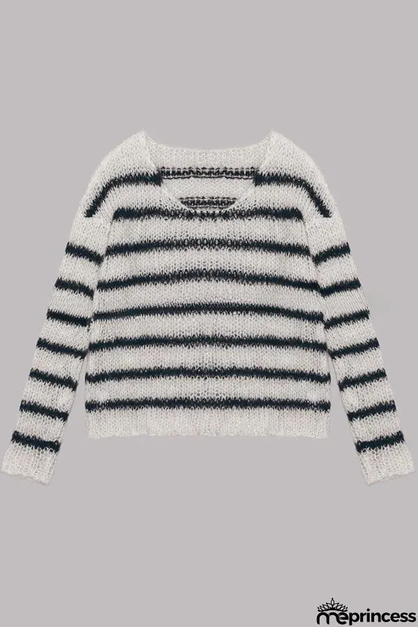Time for Warmer Layers Fluffy Stripes Relaxed Knit Sweater