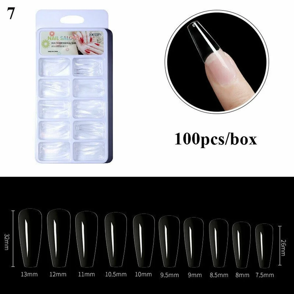 100Pcs Fake Nail Nails Extension Transparent Acrylic Nail Seamless Full/Half Cover Beauty Nail Decor French Nail Manicure Tools-Nail Inspo