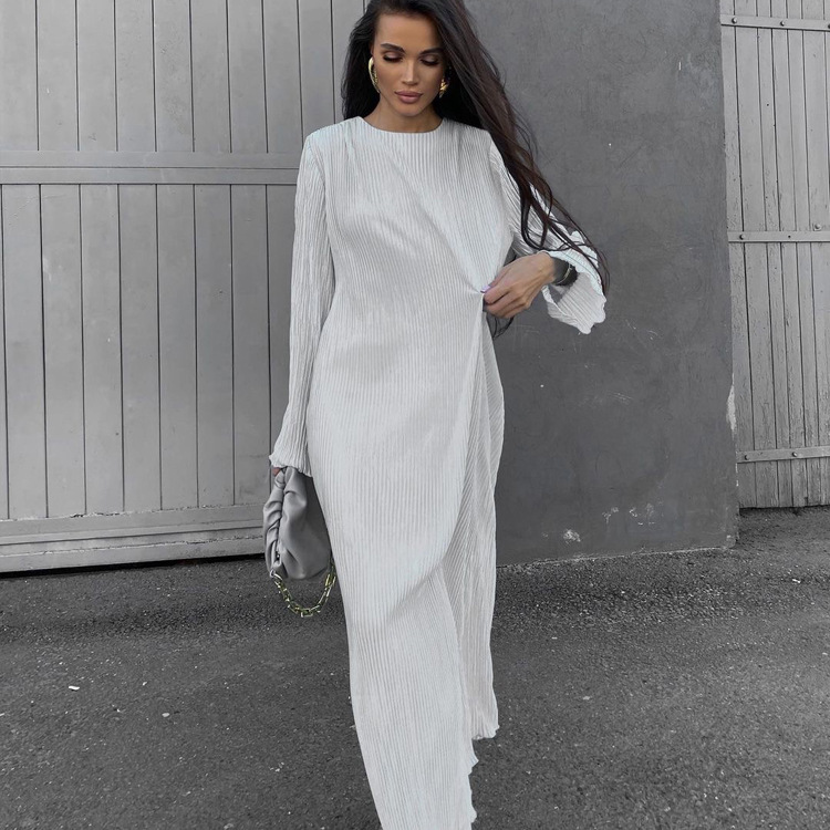 Ootddress Casual Loose Female Long Dress Long Sleeve Basic Solid High Streetwear White Summer For Women Fashion Maxi Dress Outfits