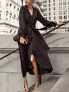 Urban Stand Collar Long Sleeve Buttoned Belted Midi Dress