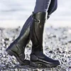 Women's Boots  Leather Boots Thick Heel Round Toe Boots