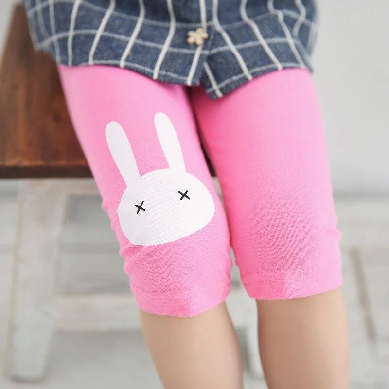 Girls Leggings Summer Cute Casual Pants for Kids Girl Cartoon Rabbit Short Pants Children Candy Colors Knee Length Leggings