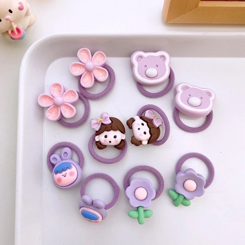 10 Colorful Cartoon Resin Children’s Small Size Finger Hair Bands High Elastic Braided Hair Bands Cute Baby Hair Accessories