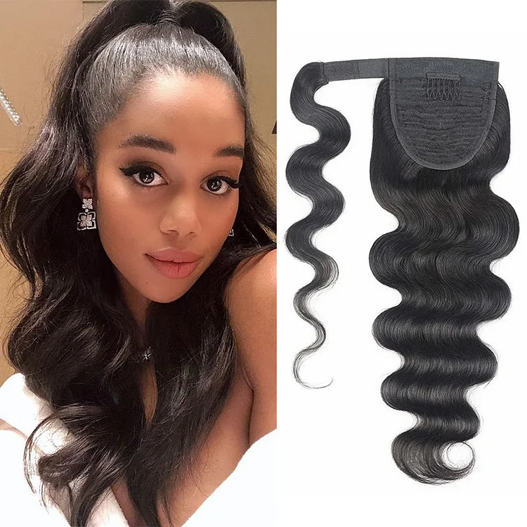Body Wave Wrap-around Magic Velcro With Clip In Human Hair Ponytail Extension