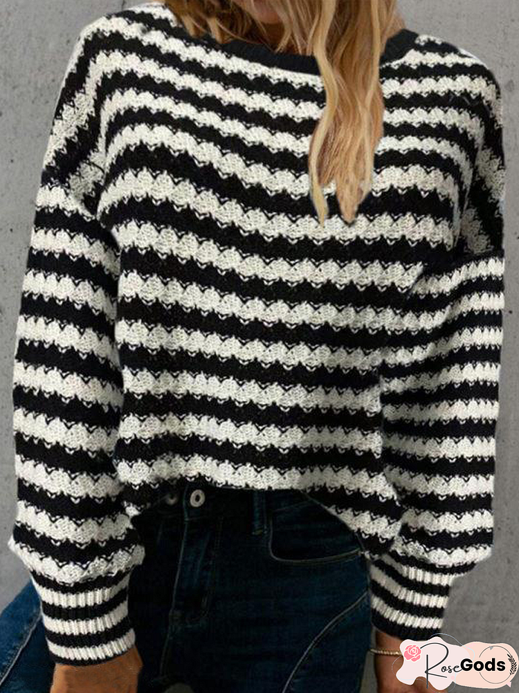 Vintage Stripe Knit Casual Long Sleeve Sweater