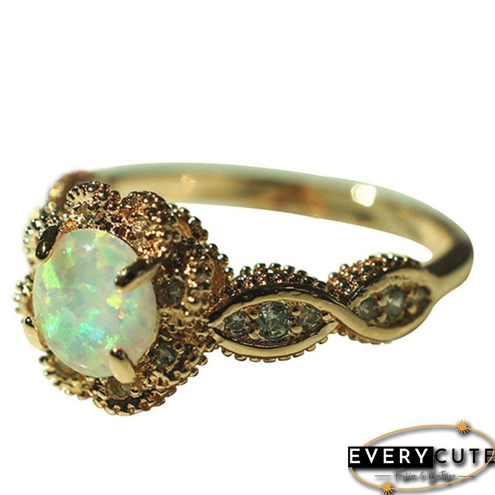 Gorgeous 14K Solid Gold Ring Rare Beautiful Fire Opal Diamond Jewelry Birthday Anniversary Gift Promise Cocktail Engagement Rings Wedding Band For Women Size 6 - 10