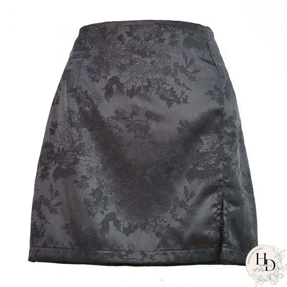 Summer Women Split Skirt Sexy Jacquard Satin High Waist Zip Skirt Women Party Black Skirt Ladies Sexy Short Beach Skirts