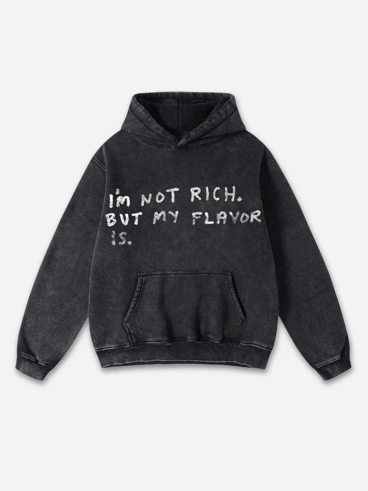 I'm Not Rich Washed Distressed Pocket Hoodie