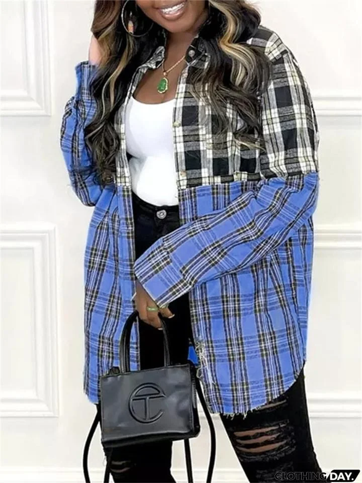 Women's Street Style Leisure Fashion Plaid Shacket Coats