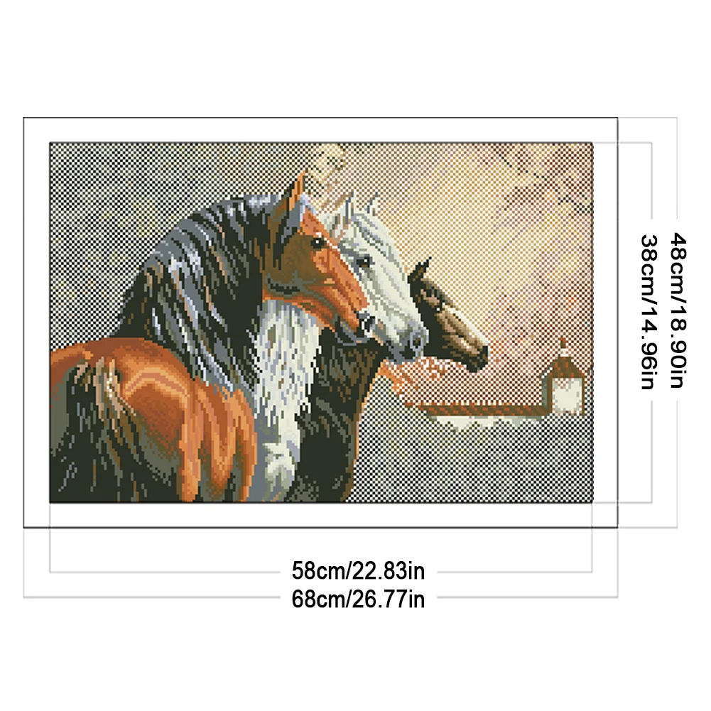 9CT Full Stamped Cross Stitch Bead Embroidery- Horse(Canvas|58*38CM)