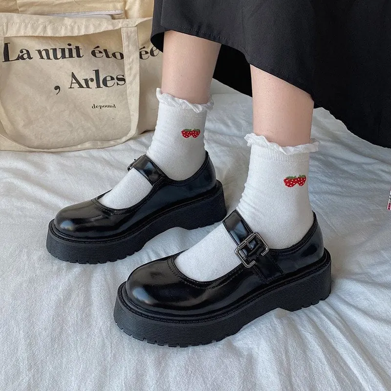 Lolita Shoes Platform Mary Janes Shoes Patent Leather Women Buckle Strap Cosplay Shoe Zapatos Mujer Black  Ladies Dress Shoes