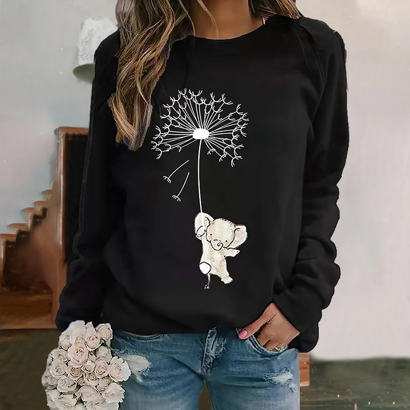 Elephant dandelion catkins women's printed sweater