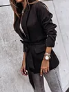 Urban Solid Color Belted Long Sleeves Lapel Collar Blazer