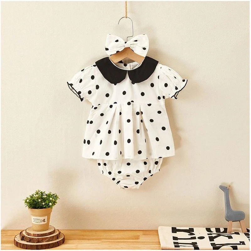 2020 Summer Baby Girl Set 1-3Yrs Baby Girls Clothing Sets Baby Dot Short Sleeve Top + shorts+ Hair Belt 3pcs/Set