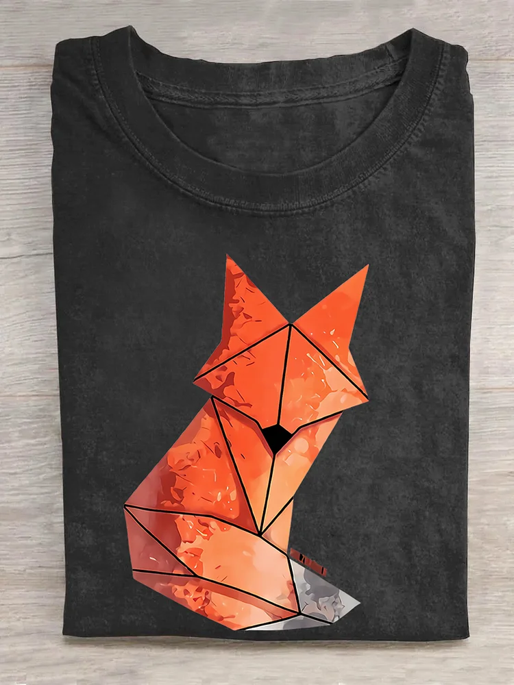 Teecade Teecade Geometry Fox Print Classic T-shirt