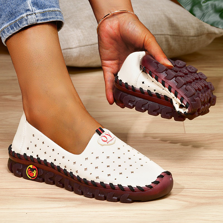 Hollowed Leather Wide Fit Driving Loafers Slip On QueenFunky