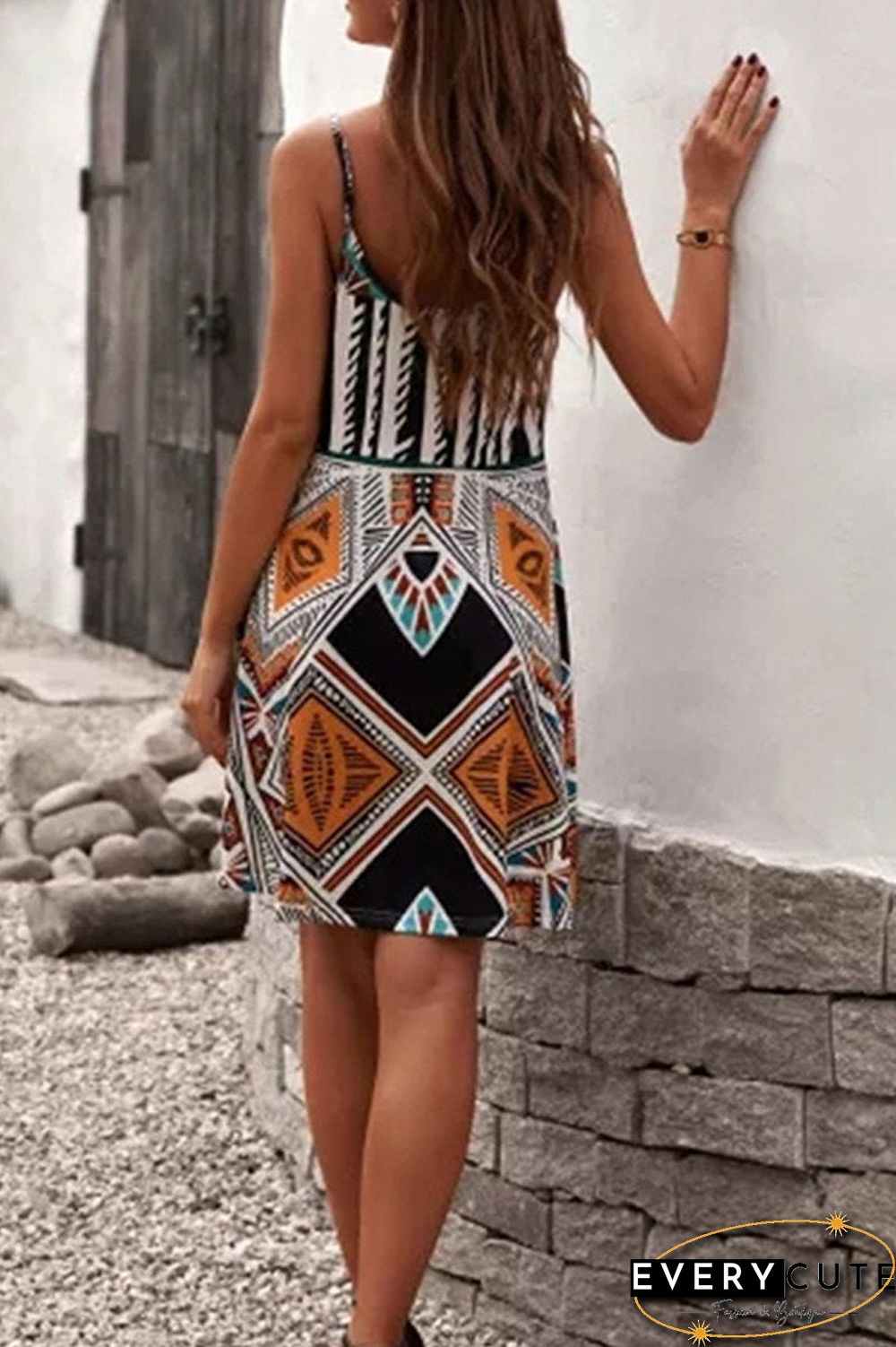 Bohemian Geometric Print Beach Dress