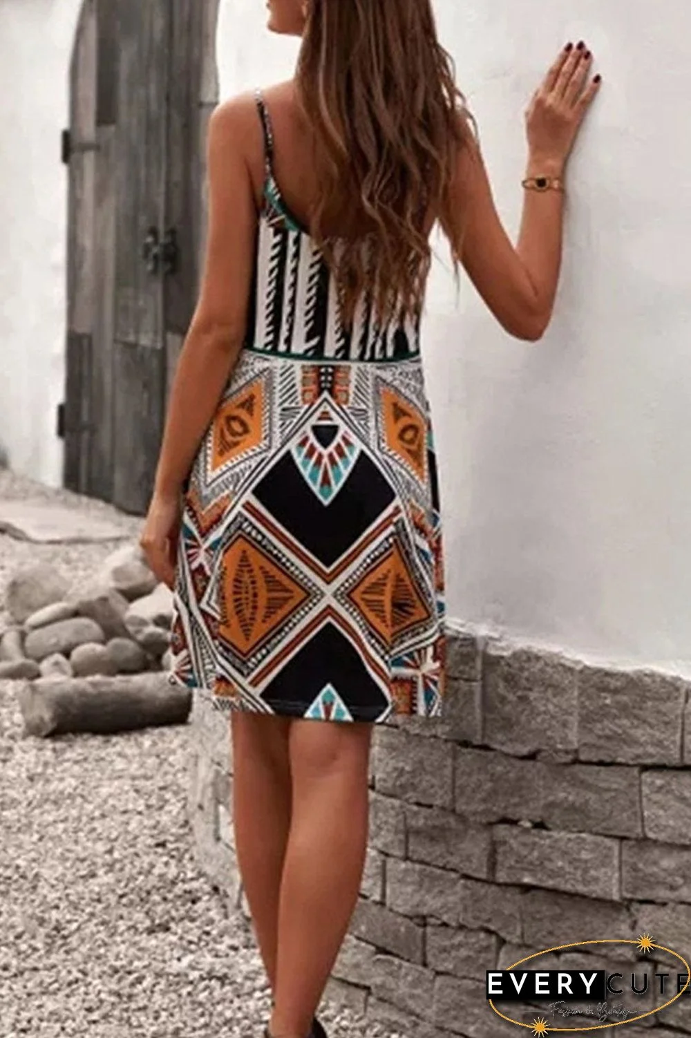Bohemian Geometric Print Beach Dress