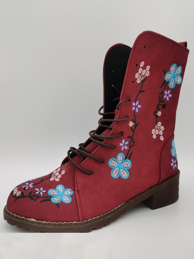Vintage Ethnic Embroidery Floral Martin Combat Boots CS108- Fabulory