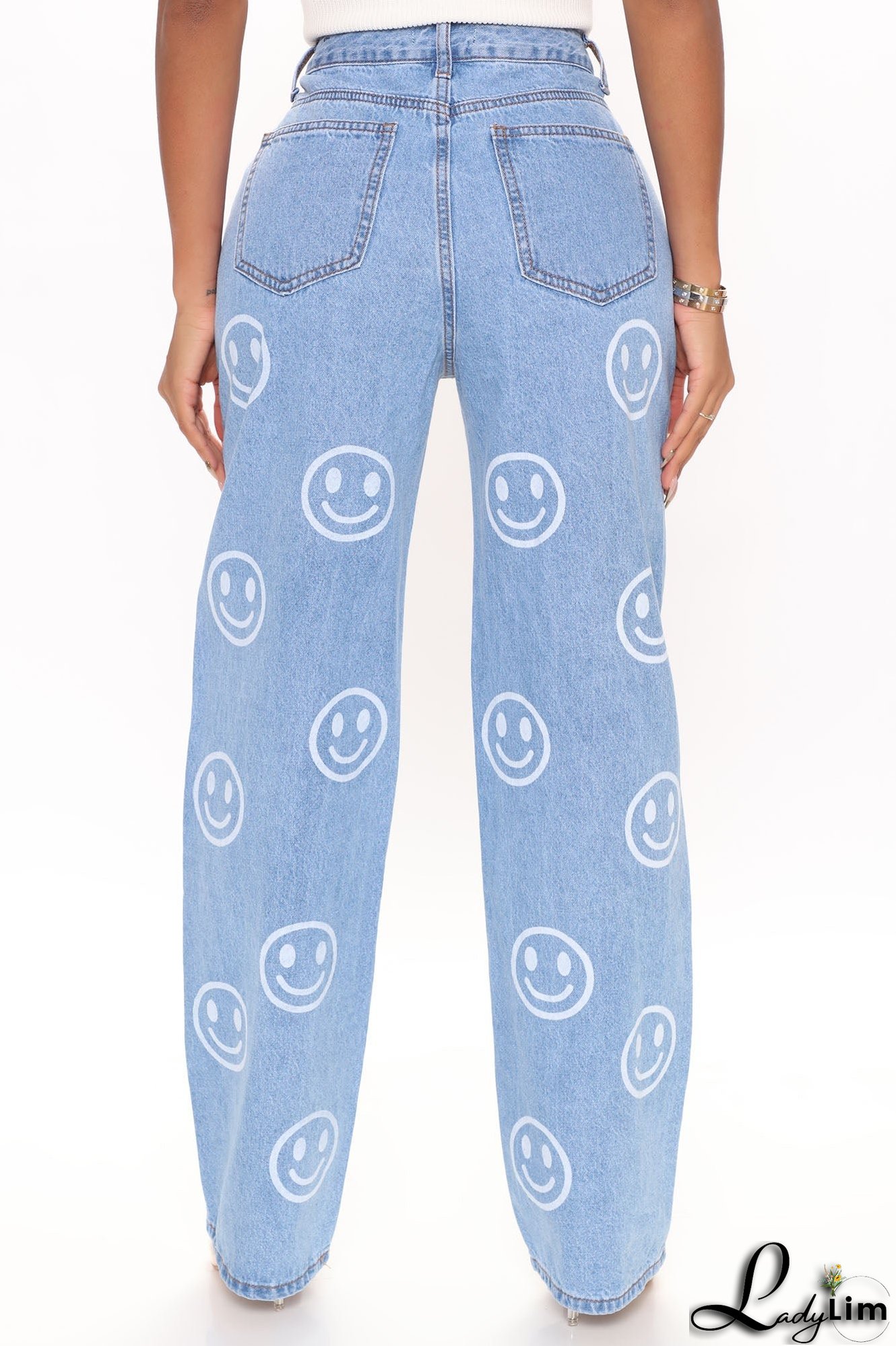 Smile You're On Camera Boyfriend Jeans - Light Blue Wash