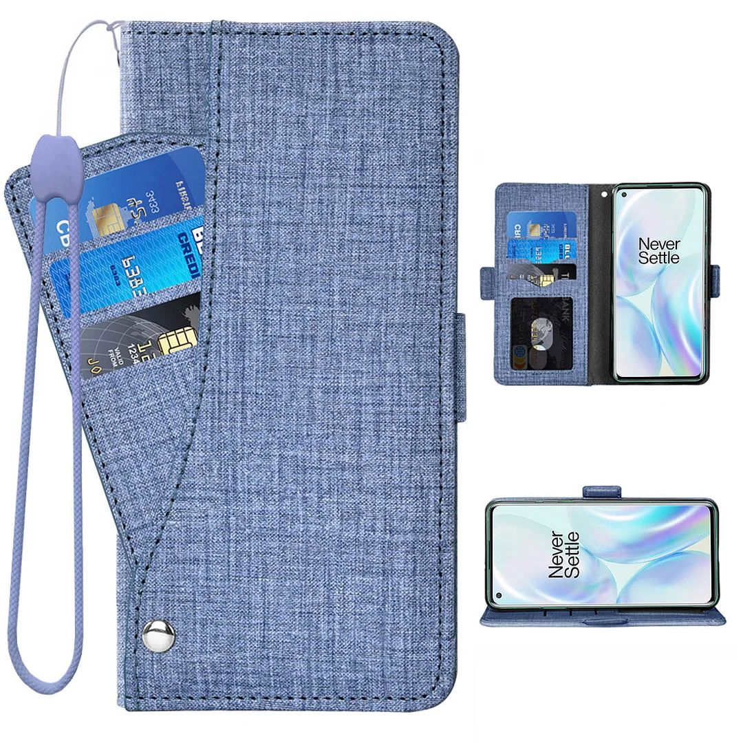 Denim Pattern Rotating Card Wallet Phone Case With Carry Rope And Stand For Galaxy S22/S22+/S22 Ultra