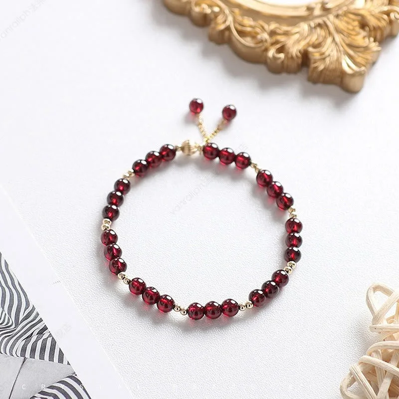 Natural Garnet 14K Gold Calm Bracelet