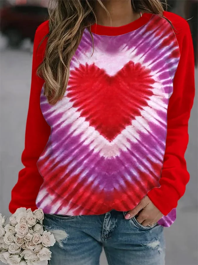 Women's Valentine's Day Tie Dye Hearts Sweatshirt socialshop