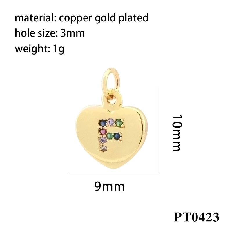 Romantic Minimalist Letter Heart Shape Copper Plating Inlay Zircon 18k Gold Plated Charms
