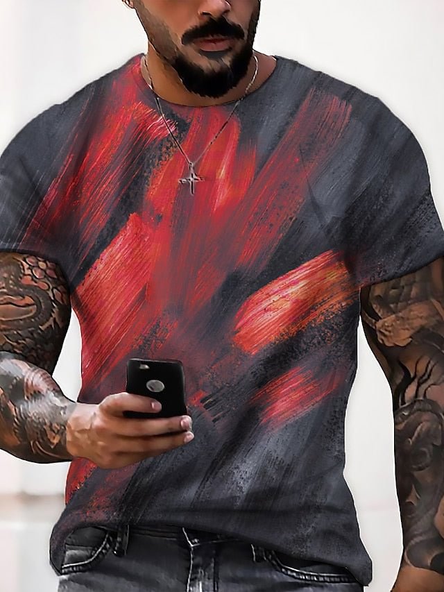 Men's T-Shirt 3D Print Geometric Crew Neck Holiday Print Short Sleeve Top