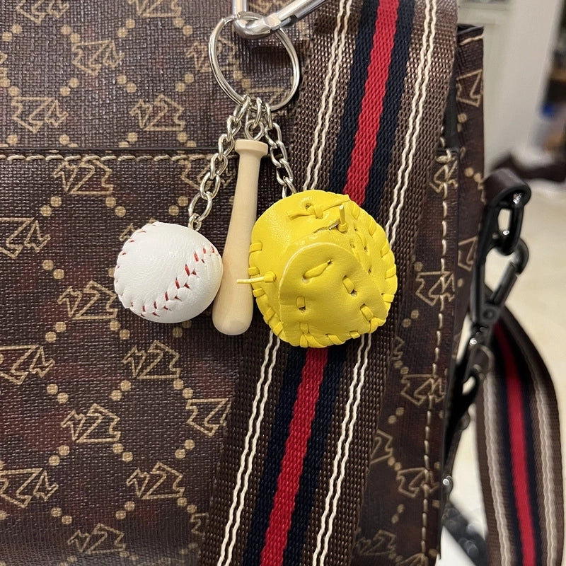 Fashion Baseball Pu Leather Unisex Bag Pendant Keychain