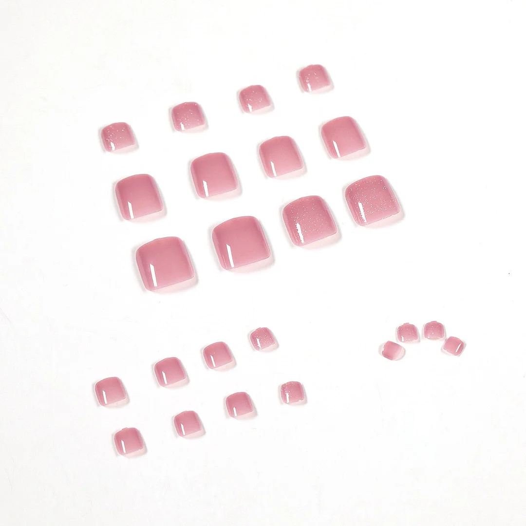 24pcs Pink Summer Fake Nails Full cover Foot Fake Nails Glue DIY Manicure Nail Art Tools-Nail Inspo