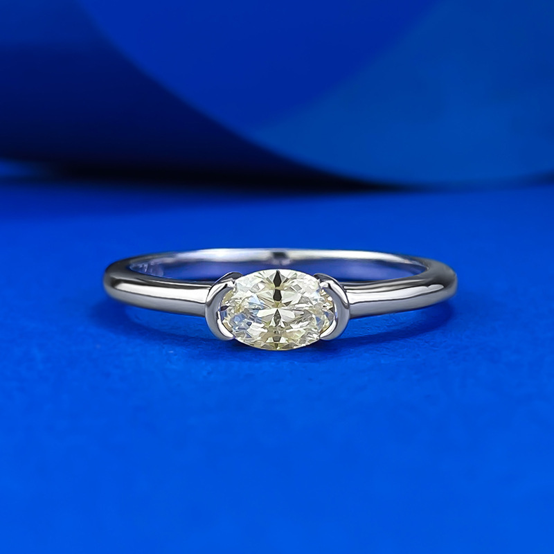 MIKAMU S925 Silver 4*6mm Yellow Diamond Ring - Fashionable and Versatile Simple Band