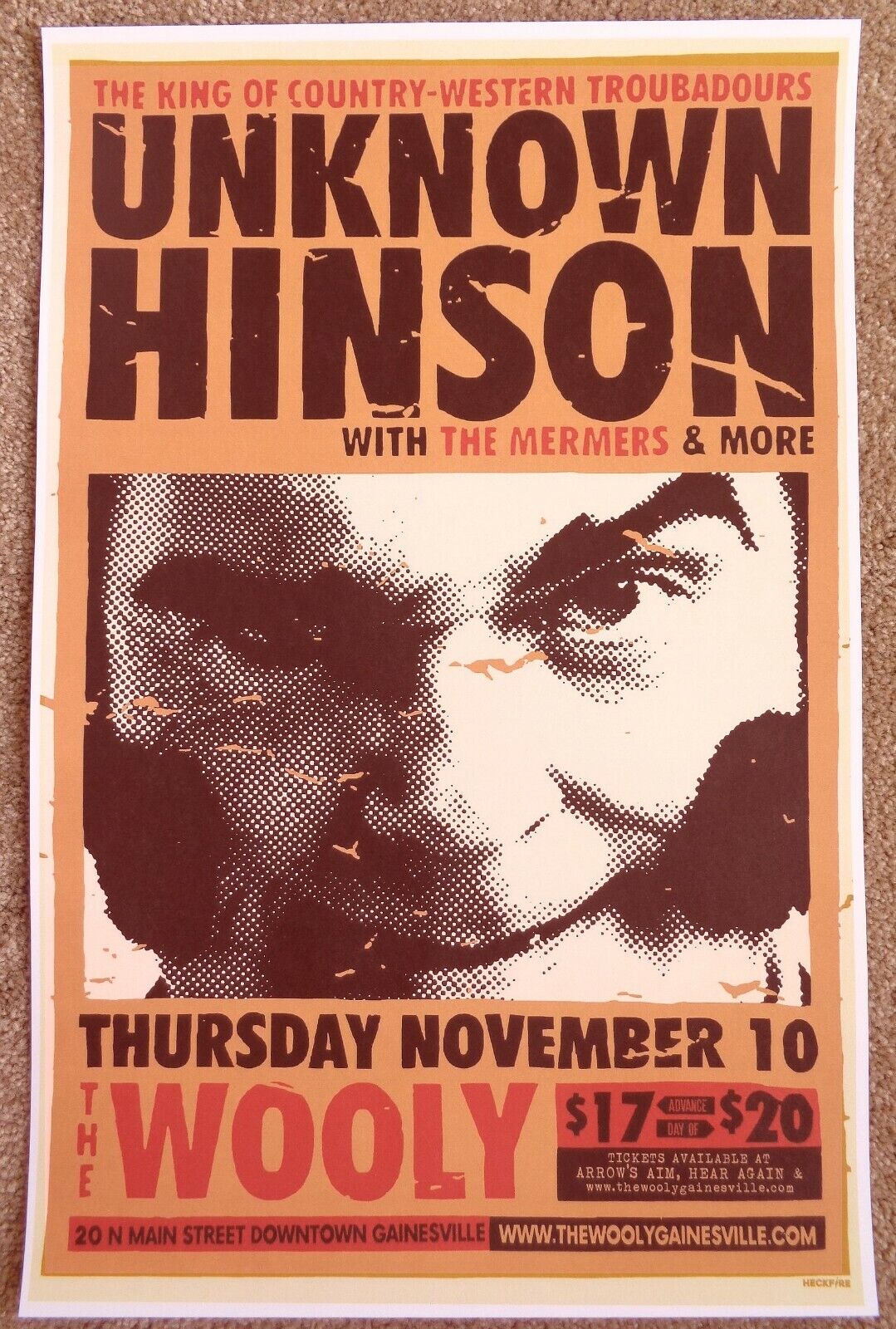 UNKNOWN HINSON 2016 Gig POSTER Gainesville Florida Concert Cuyler Adult Swim