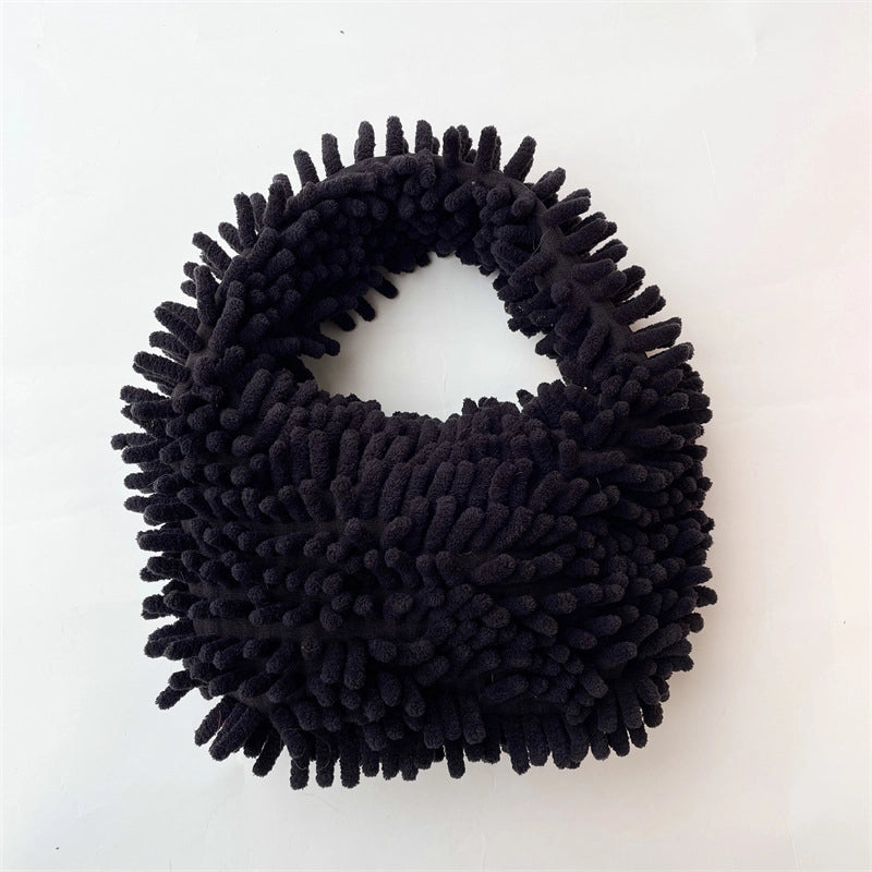 Women’s Plush Solid Color Basic Classic Style Square Zipper Handbag