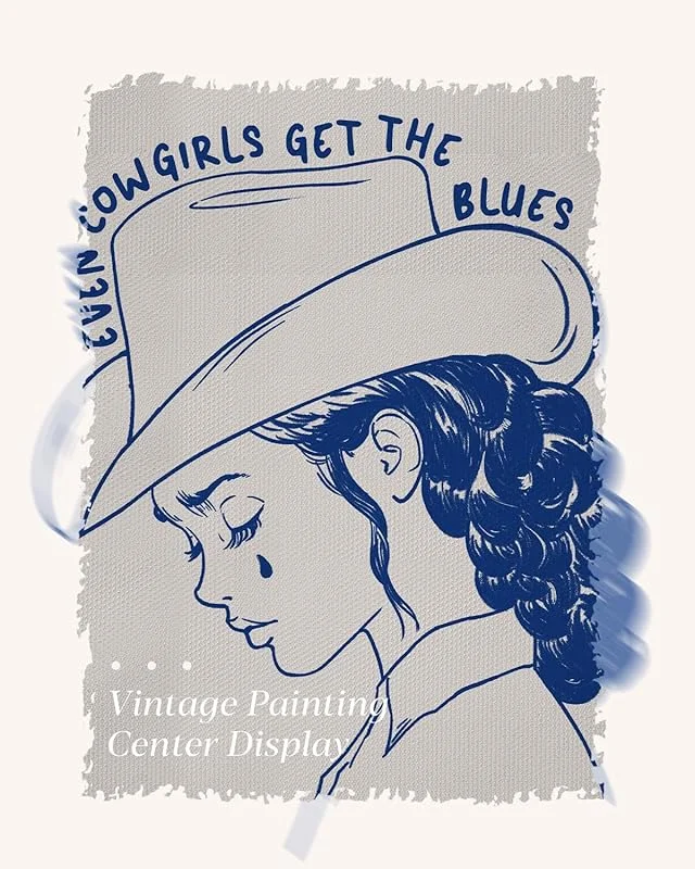 InSimSea Vintage Cowgirl Portrait Artwork Even Cowgirls Get the Blues, Framed Canvas Wall Art 12"x16" Minimalist Western-Style Decor, Emotional Stylish Tearful Cowgirl Print Home Modern Spaces