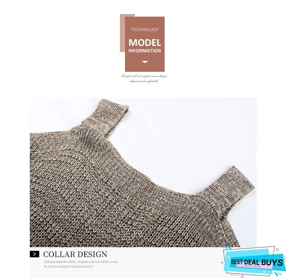 Solid Knit Square Neck Loose Off Shoulder Bottomed Sweater Women's Long Sleeve