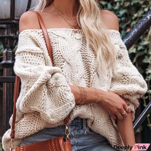 Sexy Off Shoulder Knit Pullover Sweater