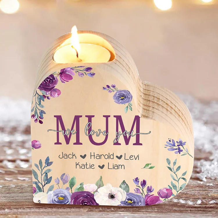 To My Mum Personalised Flower Heart Candle Holder We Love You Wooden Candlestick
