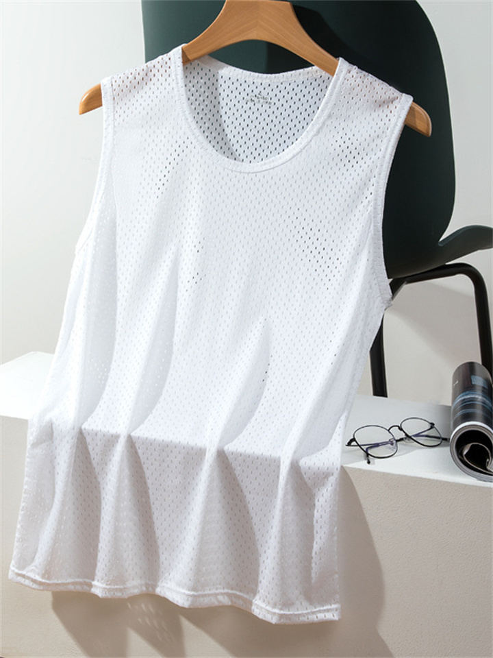 Men's Tank Top Vest Top Undershirt Sleeveless Shirt Moisture Wicking Shirts Solid Color Crew Neck Outdoor Street Sleeveless Mesh Clothing Apparel Casual Comfortable