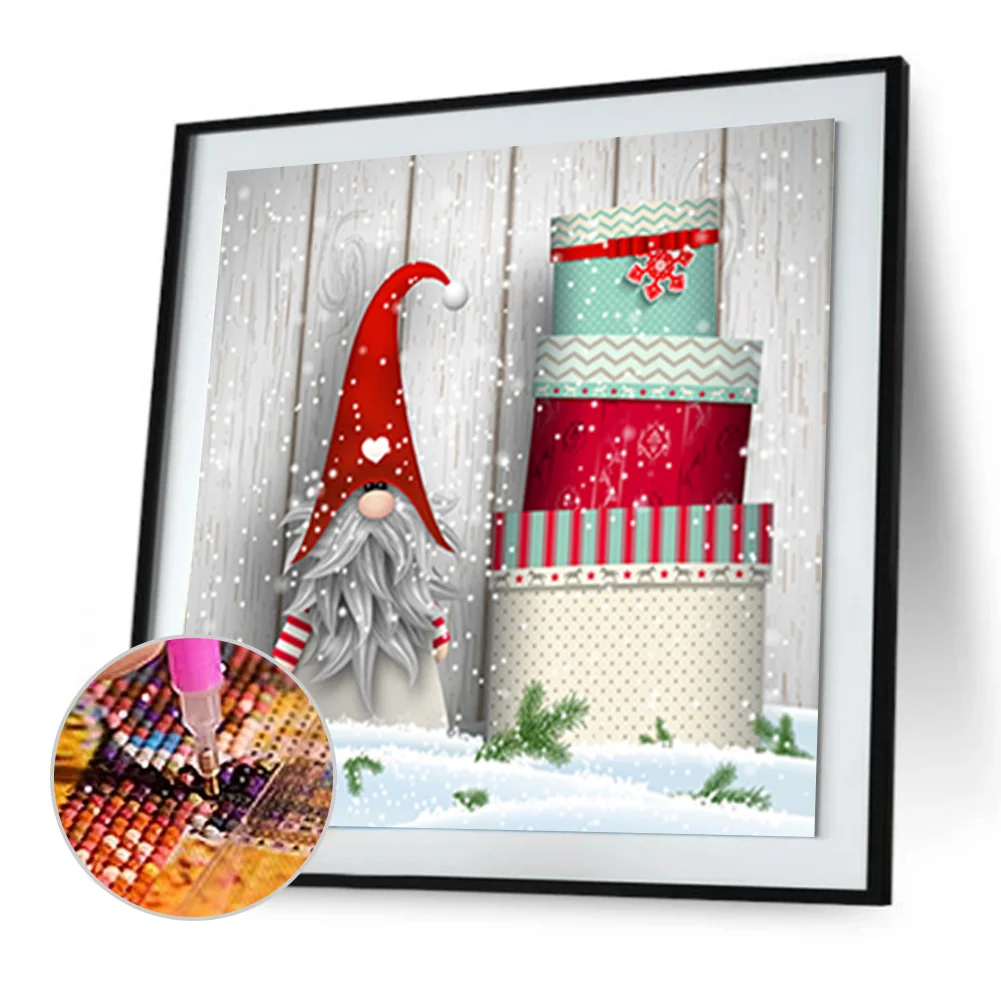 Full Round Diamond Painting 30*30cm - Christmas Gnome With Cake