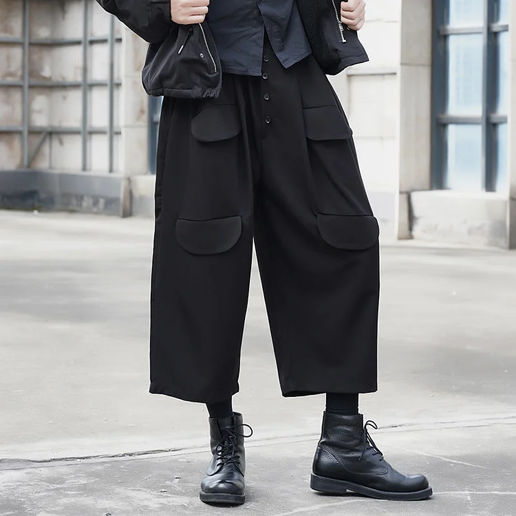 Solid Darkwear Japanese Comfortable Loose Slacks Pants-dark style-men's clothing-halloween