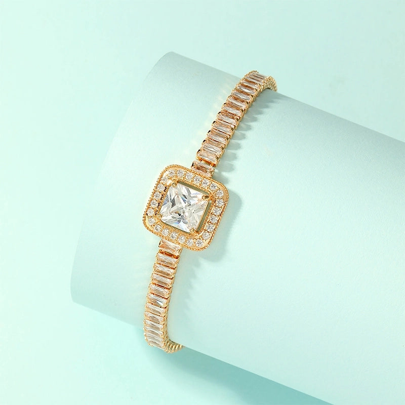 Glam Minimalist Shiny Flower Copper 18k Gold Plated Zircon Bracelets In Bulk