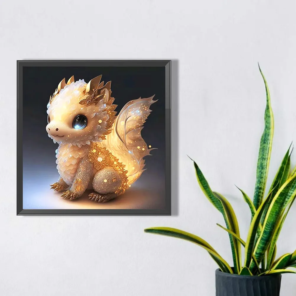 Full Round Diamond Painting 30*30cm - Golden Little Dinosaur