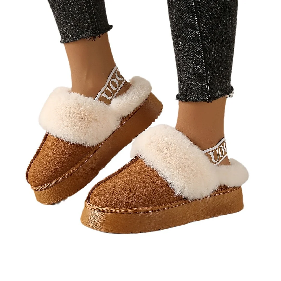 Yyvonne Yyvonne Autumn And Winter New Women's Thick-Soled Casual Women's Shoes Fashion Snowy Tight Belt Warm Low-Top Hair Slippers