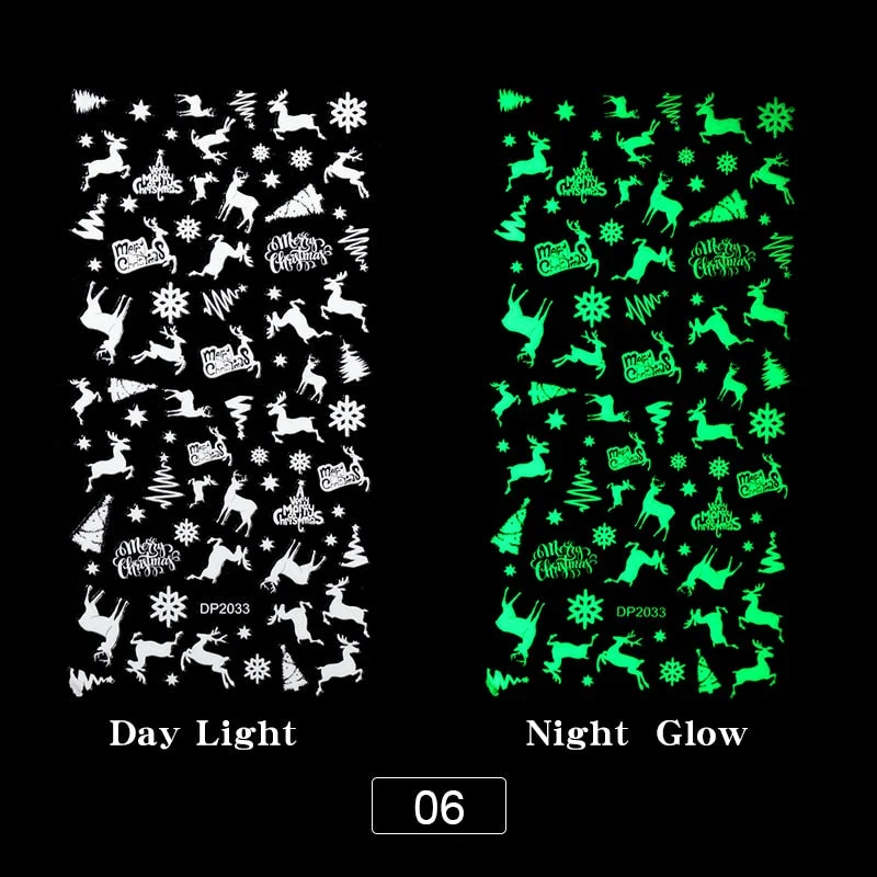 3D Luminous Nail Stickers Halloween Pumpkin Spider Star Moon Transfer Sliders  Winter Glow In The Dark Nail Art Decoration-Nail Inspo