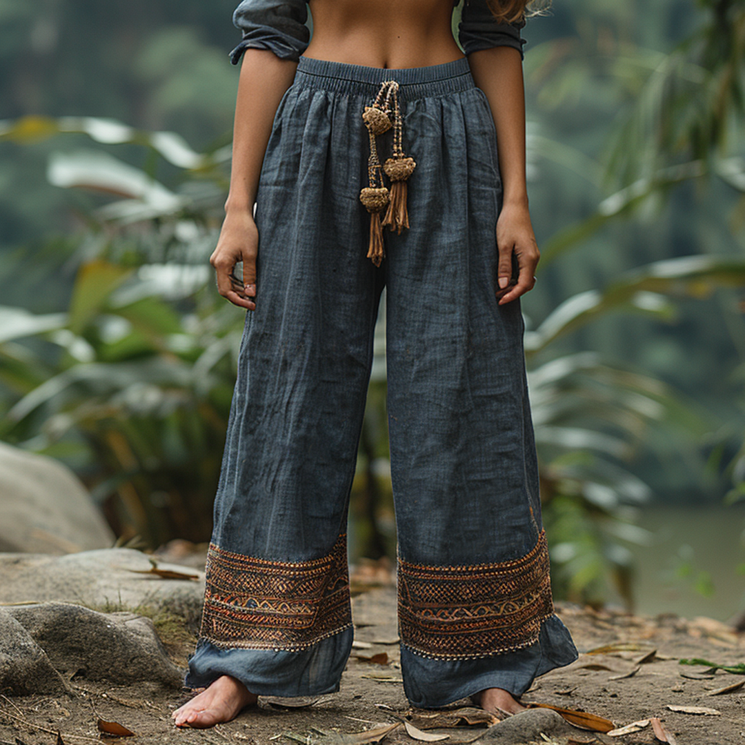 Woman - Ethnic Linen Pants-inspireuse