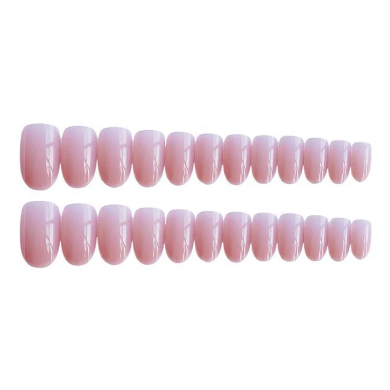 Girls Candy Pink Color False Nails Women Nature Nude Jelly Fake Nail Short Round Head Full Cover Nail Art Tips With Glue 24pcs-Nail Inspo