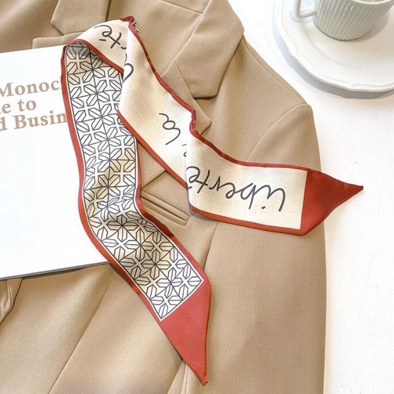 Women’s Sweet Letter Plaid Flower Silk Scarf Printing Hair Band