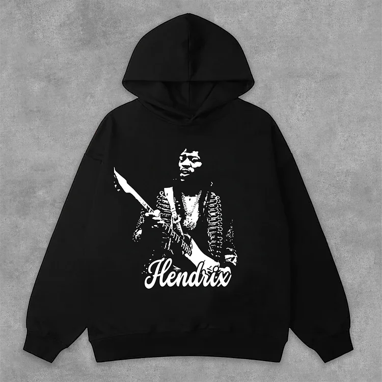 Hendrix Fashion Guitarist Graphic Print Side Pockets Hoodie SOPULA