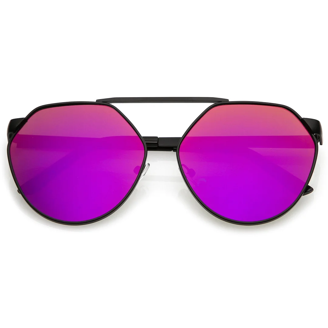 Oversize Geometric Metal Aviator glasses With Mirrored Flat Lens 60mm